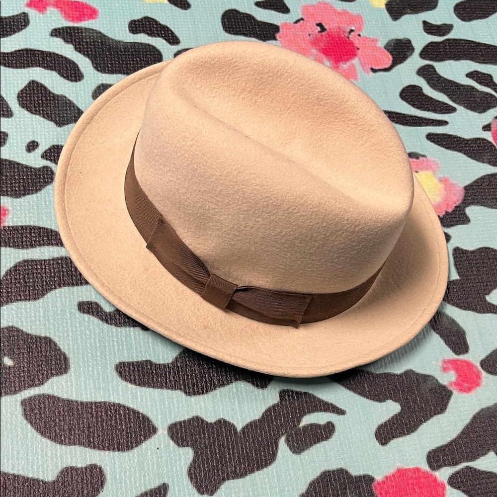Classic Cream Fedora Hat with Brown Band